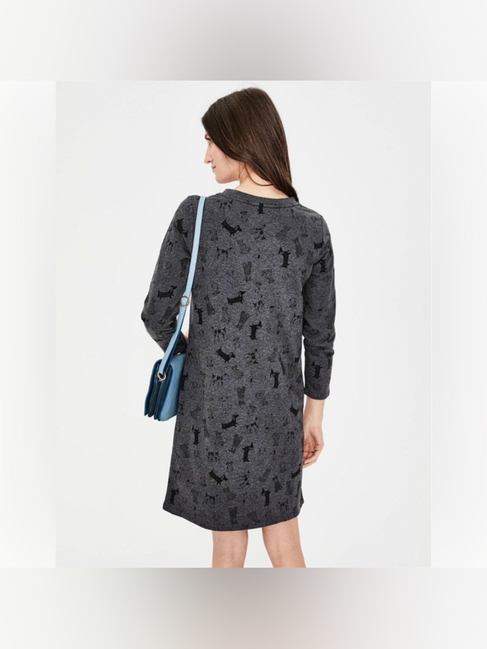 Boden Doodle Dog 100% Cotton Sweater Dress in Charcoal - Size 12R - Picture 3 of 9
